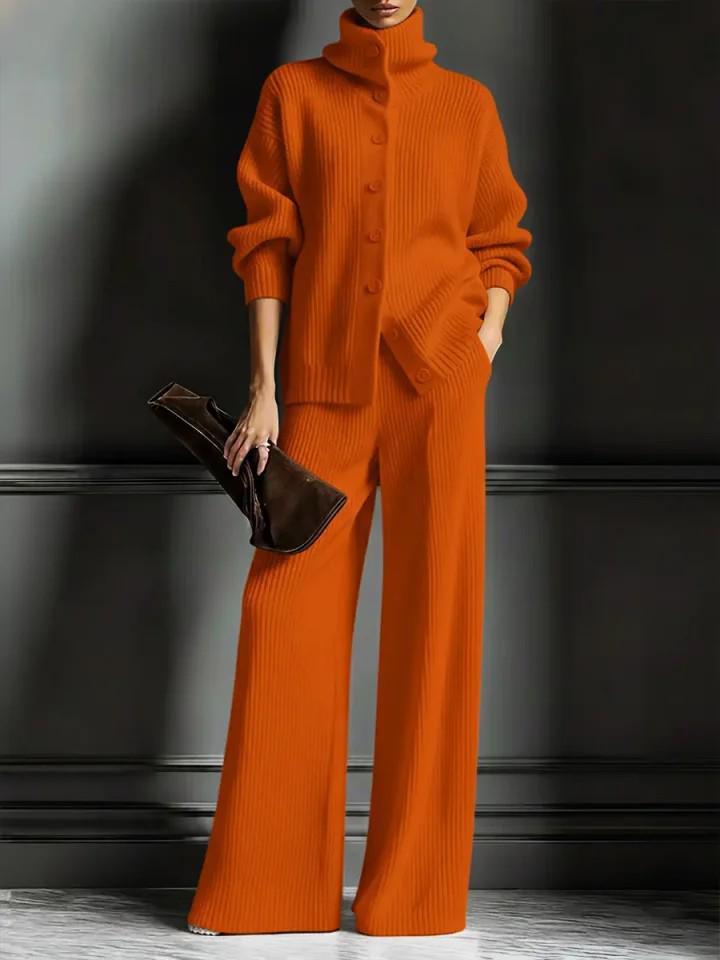 2025 European American Fashion Women's Autumn Winter High Neck Knit Wide-Leg Suit