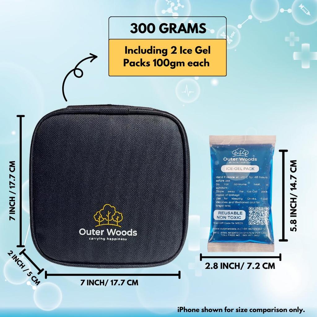 Outer Woods Insulin Cooling Travel Bag for Diabetics | Two Ice Gel Packs | Keep Insulin Cool and Safe for 6-8 Hours | Insulin Cooler Pouch Case (