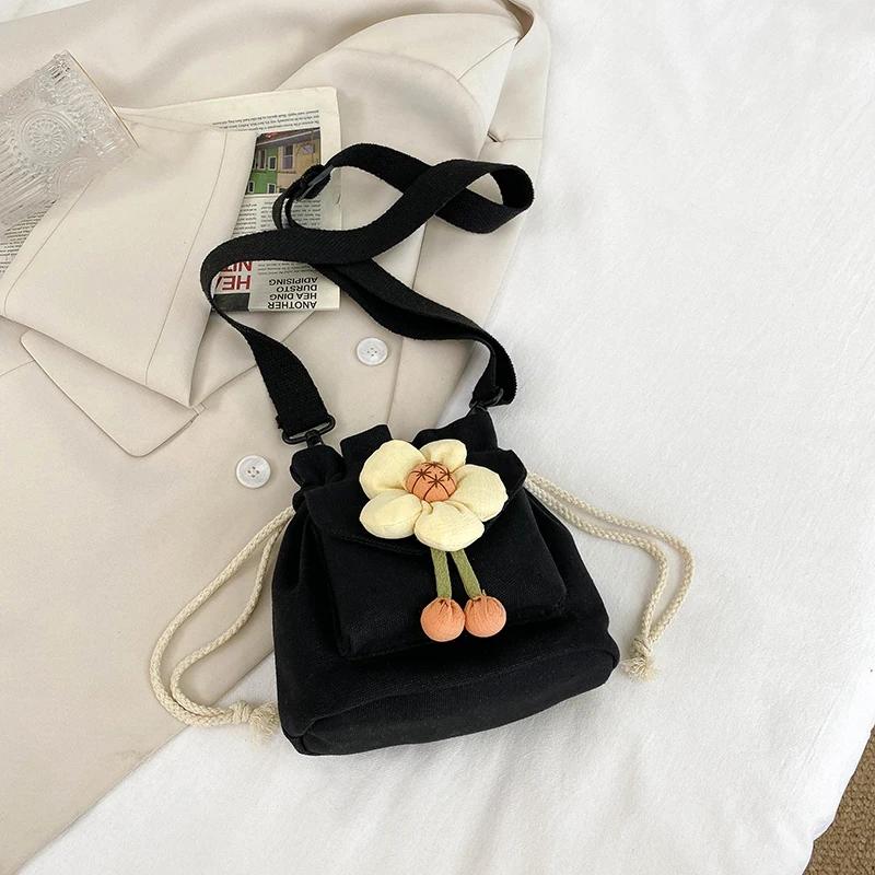 Blumen Damentaschen Neue modische Umhängetasche aus Segeltuch mit Kordelzug für Frauen Süße Messenger-Handtaschen für Reisen und Urlaub