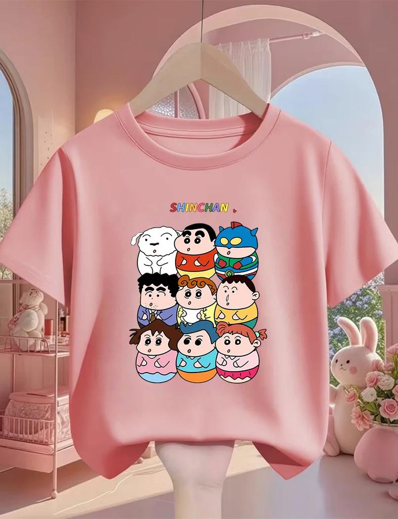 Summer Casual Crew Neck T Shirt Cute Kawaii Cartoon Street Fashion Tops For Kids Crayon Shin Chan Boys Girls 3 14 Years