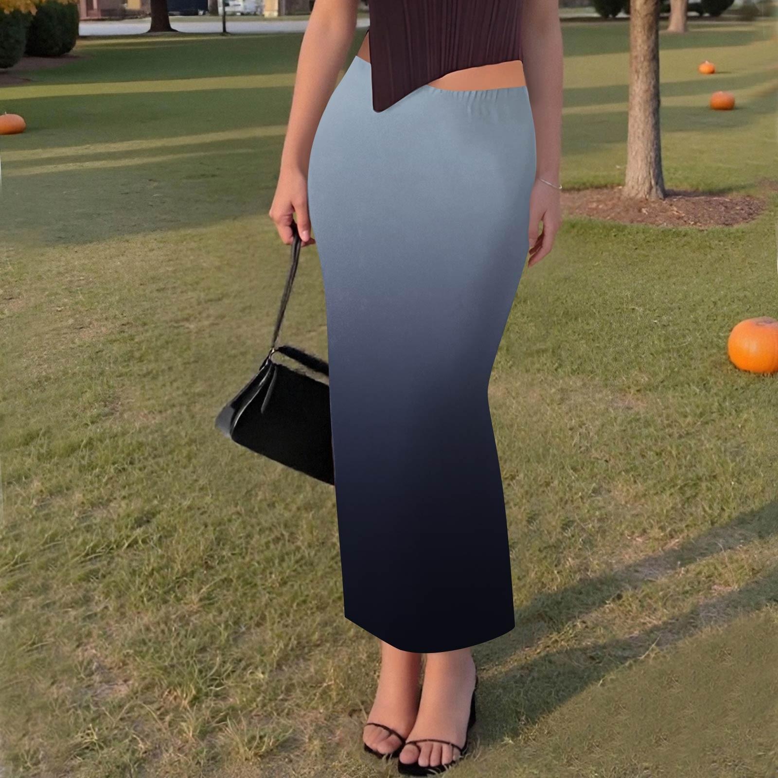 

Жіноча повсякденна мода градієнтний друкований риб ячий хвіст розділена спідниця еластична тонка спідниця до половини тіла L