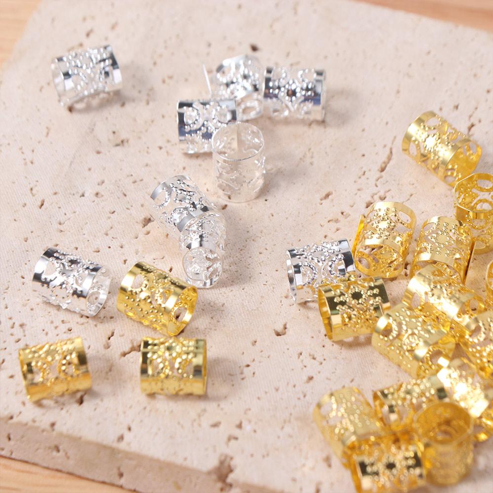 60pcs Dread Locks Hollow Out Hair Ring Metal Cuff Clips Hair Braid Tubes Dreadlocks Beads Women