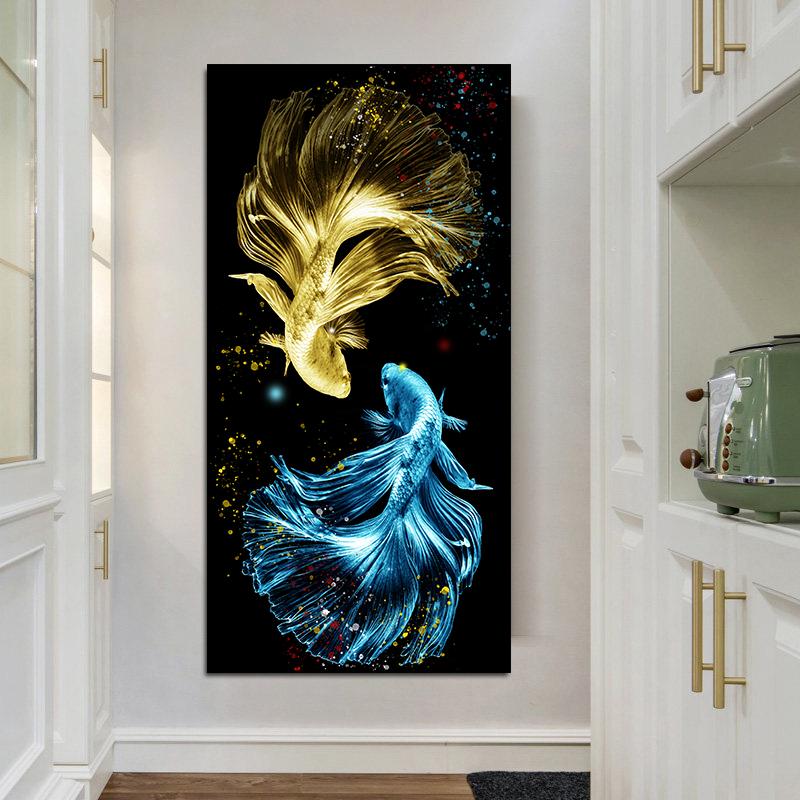 Abstract Animal Poster Colorful Lucky Koi Fish Canvas Painting Luxury Home Decor for Living Room Chinese Style Wall Art Print