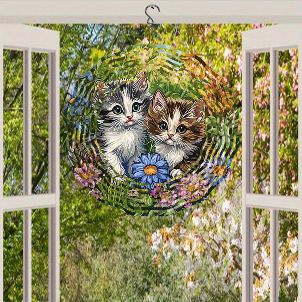 Verspieltes Kätzchen Windspiel Außengartendekor 2D Kinetische Anhänger Lebhaft Bunt Langlebiges Metall Hängend Drehend Geschenk für Frauen Mütter
