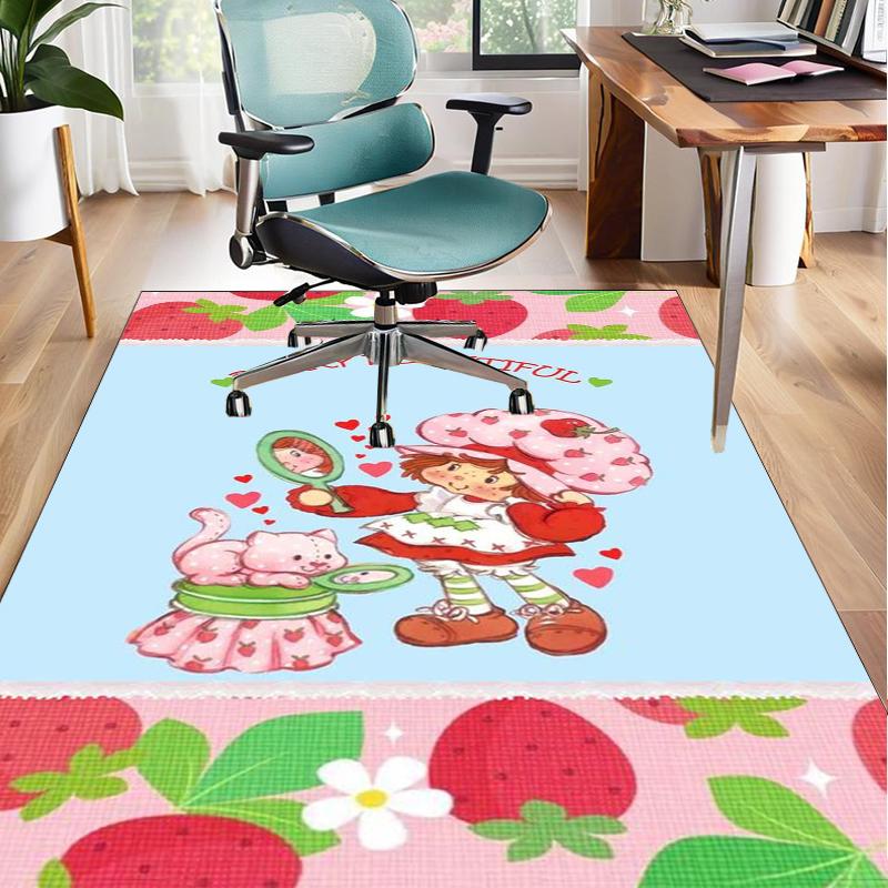 Strawberry Hat And Cat Office Rug Chair Mat, Game Carpet, Suitable for Front Door, Bedroom, Living Room, Desk, Holiday Gift