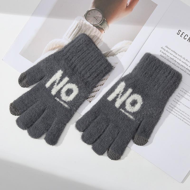 

Woolen Warm Gloves for ColdSeason Cold Protection Thickened Woolen Jacquard English Cycling Touch Screen Full Finger One Size