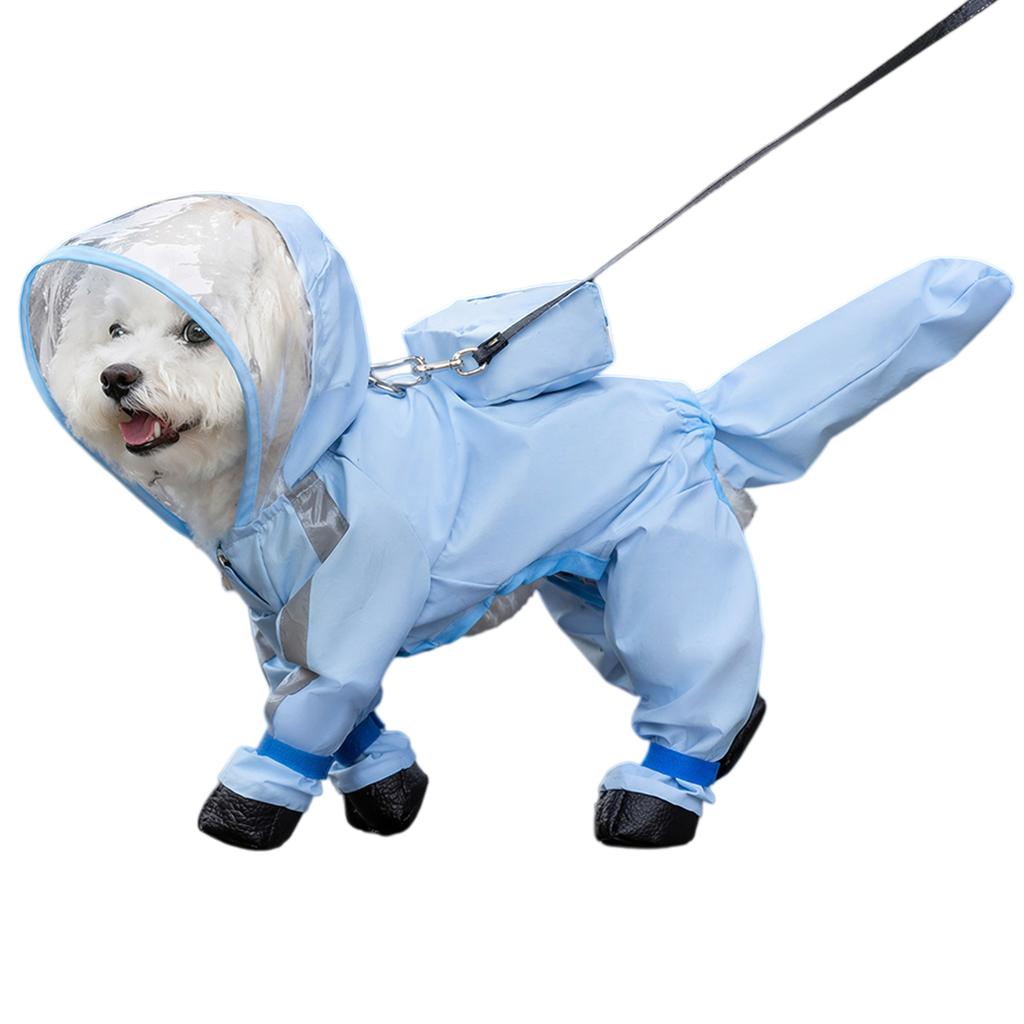 Full Coverage 4 Legs Dog Rain Jacket with Hood&Reflective Strips&Leash Hole Includes Mini Backpack for Pet Walking Hiking