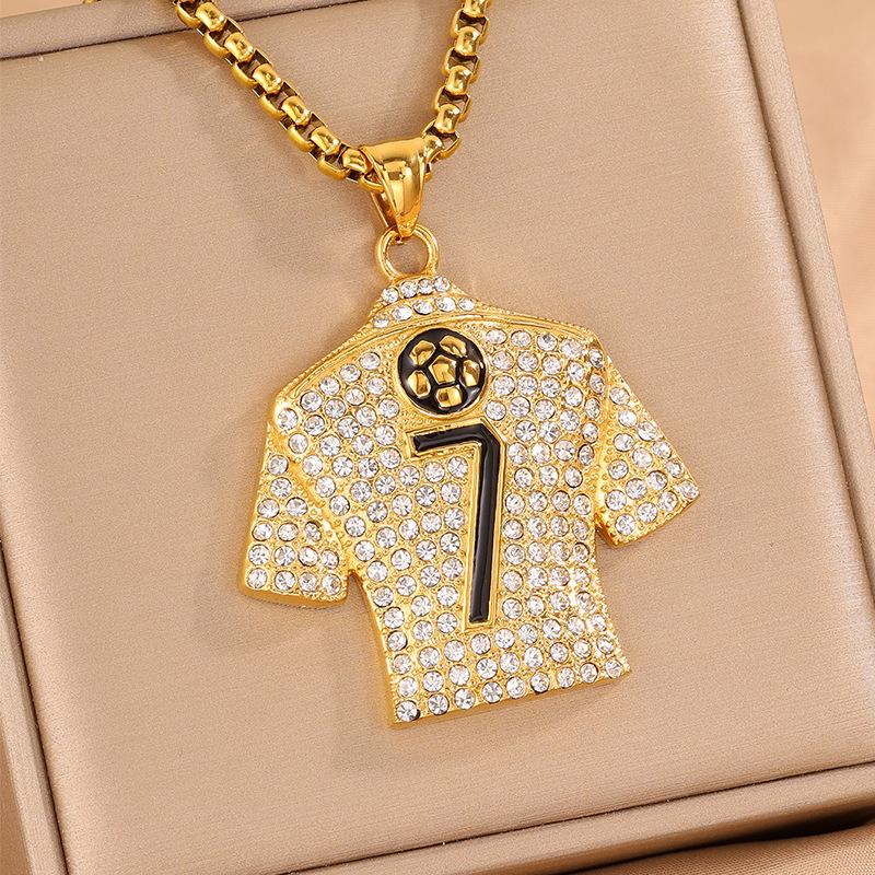 World Cup Football No. 7 Jersey Titanium Steel Necklace Light Luxury Full Diamond No. 10 Jersey Pendant Stainless Steel Necklace