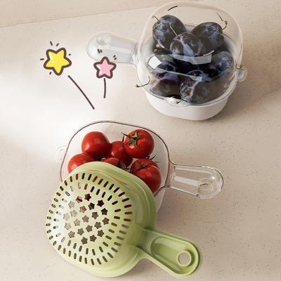 Drain Basket with Ergonomic Handle Thickened Double-Layer Design Kitchen Strainer Bowl Fruit Vegetable Washing Straining Basket