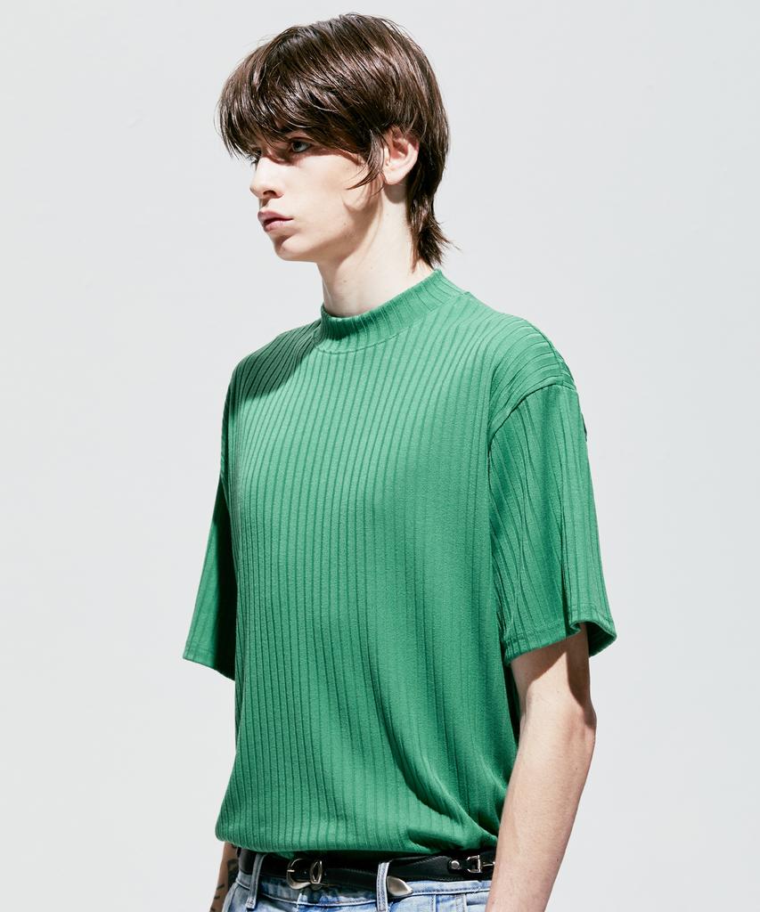 SSY 2-Way Rib Mock Neck Short Sleeve T-Shirt Green