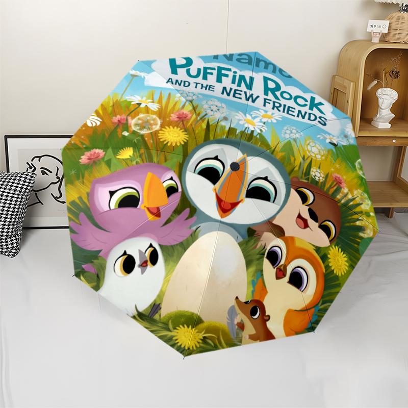Custom Name Puffin Rock Theme Automatic Umbrella, Lightweight & Portable, 8 Rib, Perfect for Outdoor Travel, Birthdays, Christmas, Gifts.