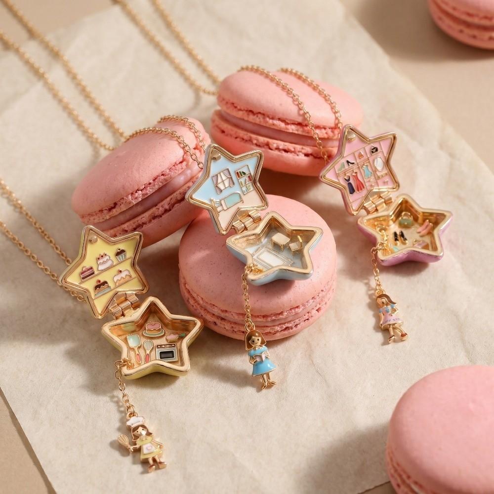 Cute Pentagram Phase Box Necklace Opening Closing Opening Box Necklace Jewelry Pendant  for Women