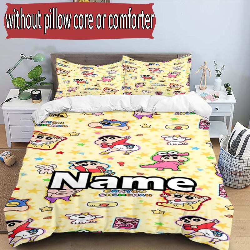 3pcs Duvet Cover Set (1*Duvet Cover + 2*Pillowcase, Without Core), Custom Name Crayon Shin Pattern Bedding Set, Home Bedroom Decor Gift
