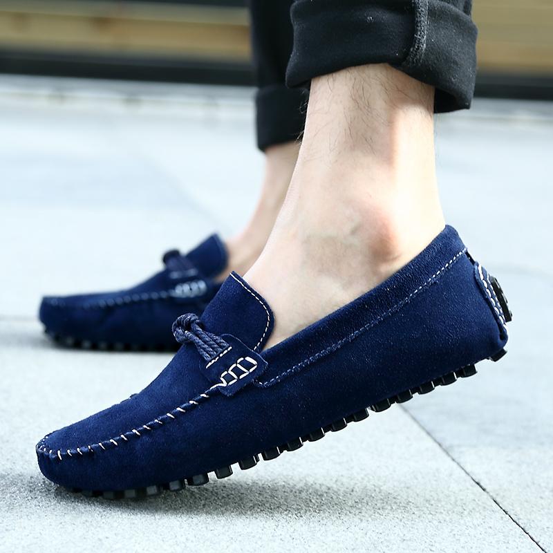 High End Brand Men's Suede Leather Shoes Massage Sole Comfortable Loafers Soft Sole Anti Slip Men's Commuting Work Shoes