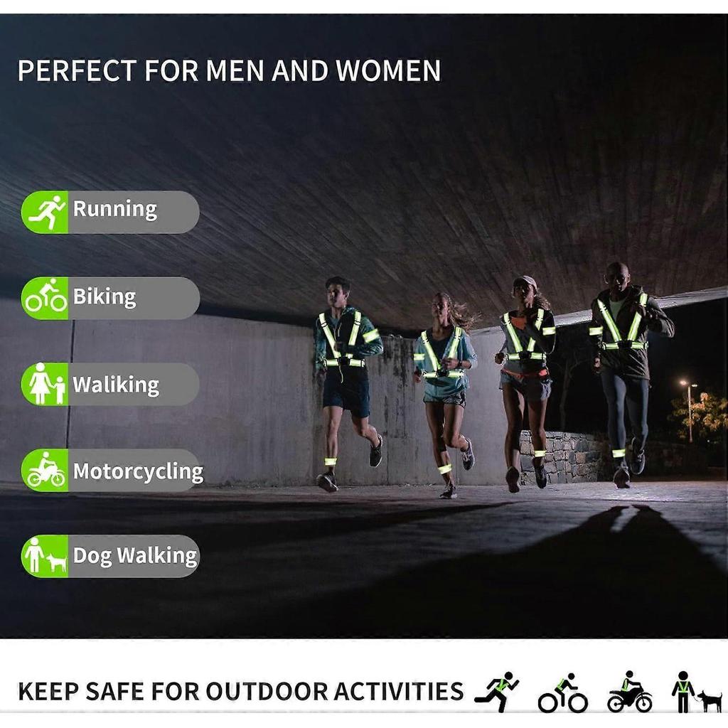 Reflective Vest Running Gear for Women Men Kids, Highly Visible Adjustable Reflective Belt 2 PackSafety for Night Running, Dog Walking, Jogging, Cycl
