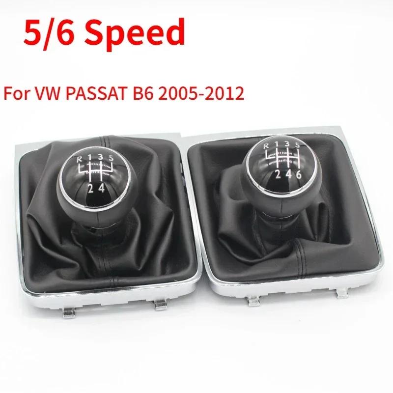 5/6 Växlar För VW PASSAT B6 2005-2012 Manuell Krom Växelspaksknopp Spak Växelspaksmanschett Damask Skydd PU Läder