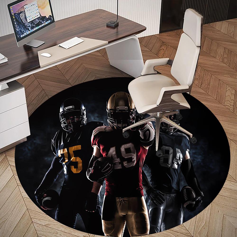 1pc Football Players Pattern Office Round Rugs, Under Chair Round Rugs for Living Room, Bedroom, Bathroom Decoration Carpet 091881