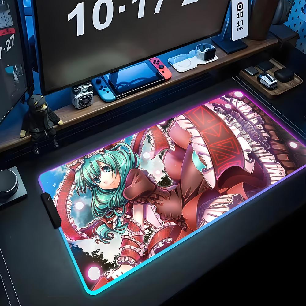 Hina Touhou Mouse Pad RGB Gaming Mousepad Big LED Pad PC Desk Mat Luminous Mouse Pad Large Keyboard Mats Table Rug With Backlit