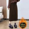 High-Waist Black Corduroy Midi Skirt: Thickened for Autumn/Winter with Slimming Slit