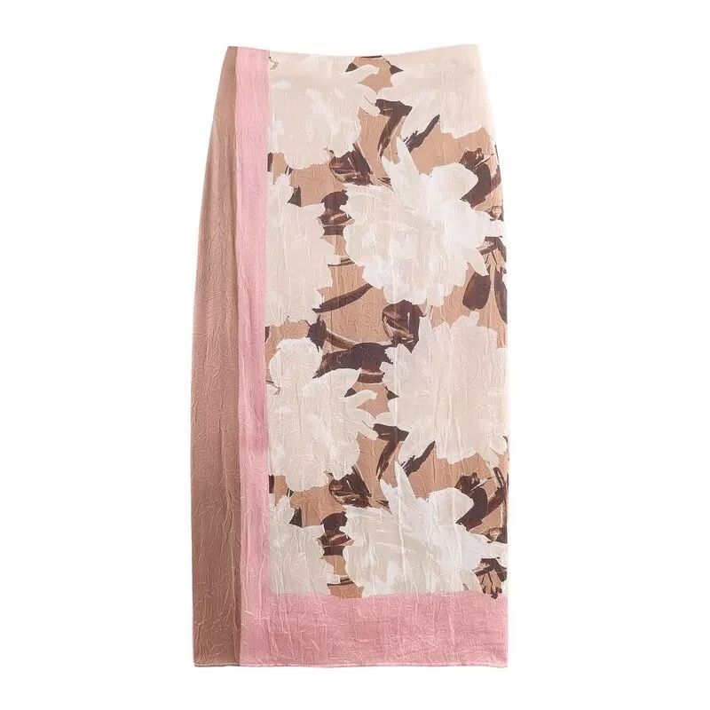 

За Осенние Новинки Женская Одежда Zr Европейский и Американский Стиль Модная Юбка Миди с Принтом и Эффектом Жатости 3666165 098 Pink S