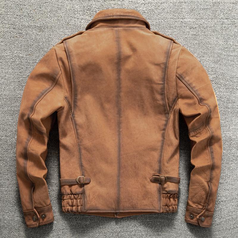 Top Layer Calf Leather Genuine Leather Jacket Retro Old Flight Suit Uncoated
