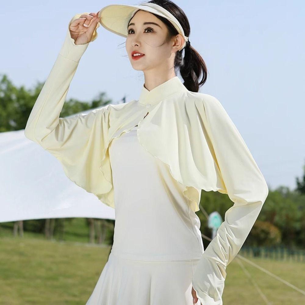 Solid Color Sun Protection Clothing Long Sleeve Ice Silk Cape Long Sleeve Crop Top Sun Protection