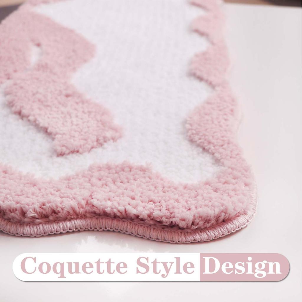 1pcs Pink Bow Bath Mat for Bathroom  Cute Preppy Rugs with Scalloped Edges, Soft Microfiber, Ultra Absorbent, Non-Slip