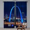 2Pcs The Arch In The City Of St Louis Night Skylines Curtain For Living Room Bedroom And Many Other Occasions