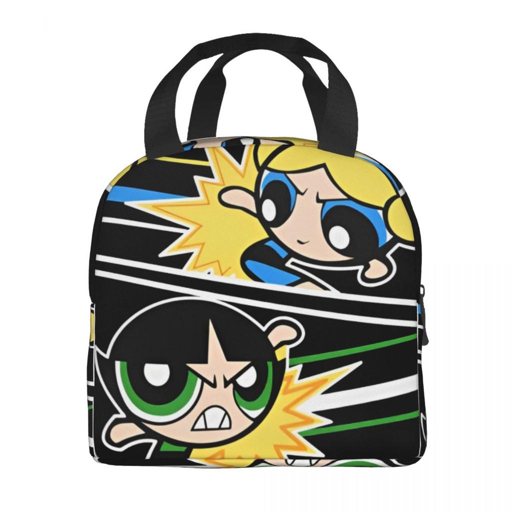 P-PowerPuffs Cartoon Accessories Insulated Lunch Bags For Work Food Storage Bag Portable Cooler Thermal Bento Box