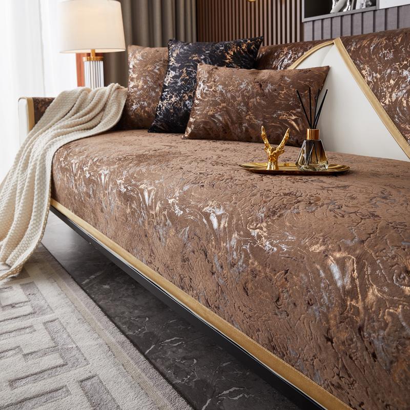 

Голландські оксамитові чохли для диванів із позолоченим візерунком Дивани. Рушник. Протиковзкий захисний чохол. Диван. Ковдра для вітальні. Жовтий край. 70x70cm коричневий