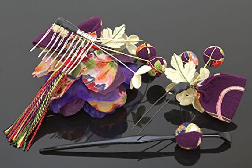 SOUBIEN Hair Ornaments for and Other Japanese Set with Floral Japanese Pattern and Braided Perfect for and Purple Coming-of-Age Ceremonies,
