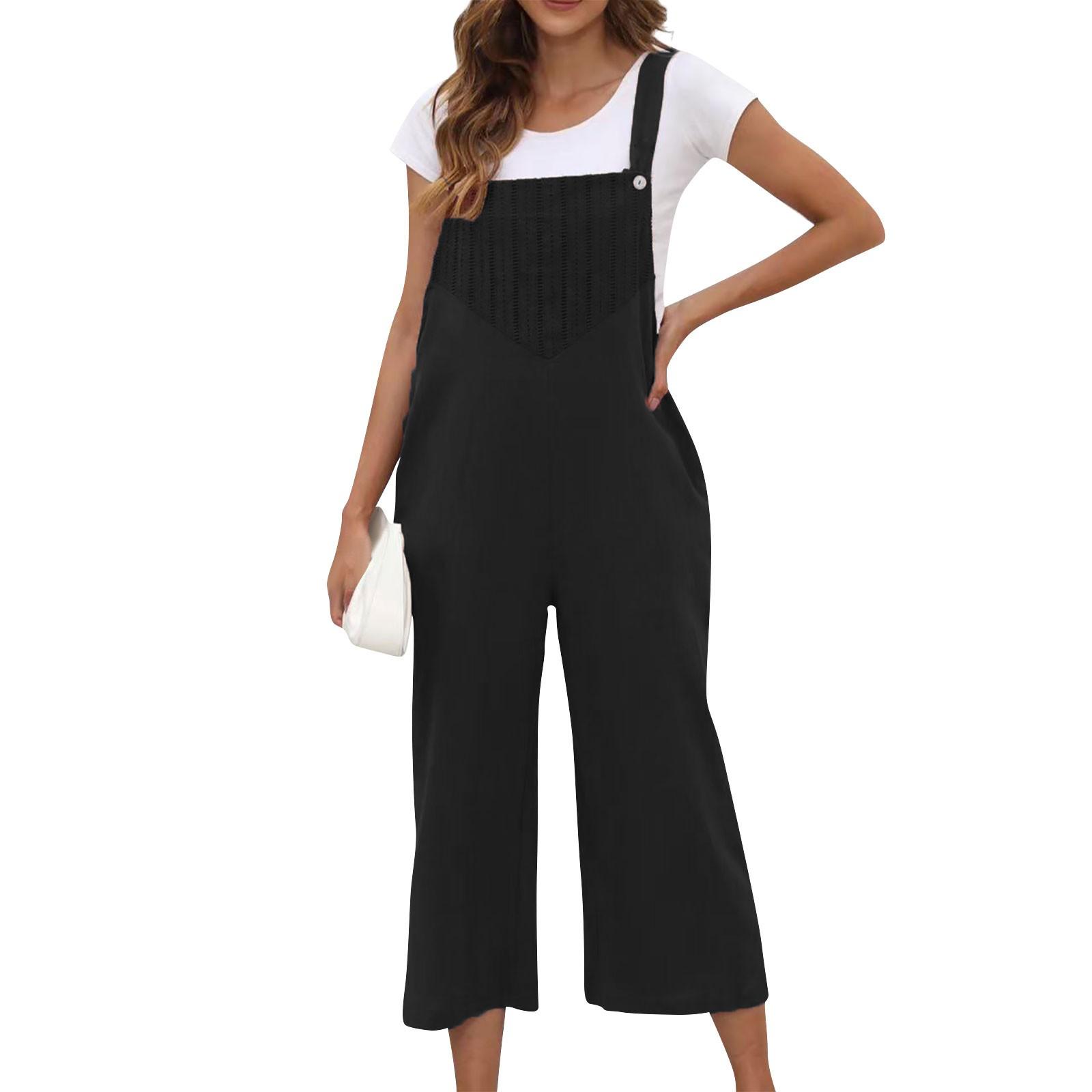 

Женские длинные повседневные цельные брюки со свободной спиной и карманами, лоскутный комбинезон XXXL чёрный