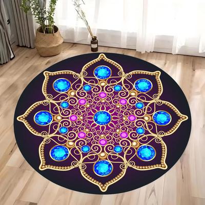 Mandala Kulatý Koberec Geometrický Podlahový Koberec Art Deco Kruhová Podložka Tradiční Protiskluzová Podložka Černé Plošné Koberce do Obývacího Pokoje