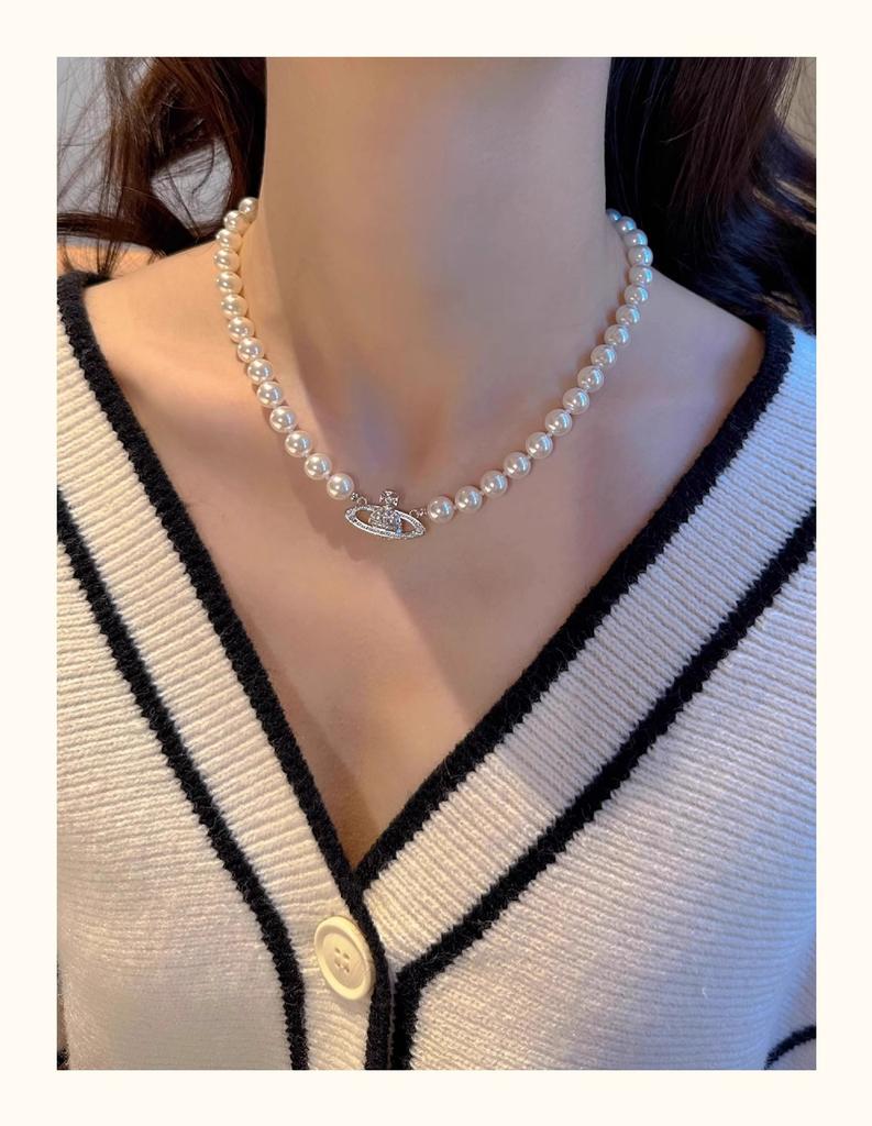 Shijia Perla Imperatrice Vedova Occidentale Bracciale Pianeta Saturno Full Diamond Choker Vivian Gioielli per Mano di Temperamento Lusso Leggero