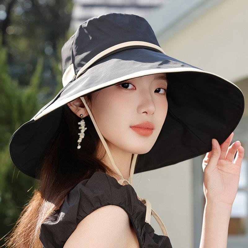 Summer Big Brim Foldable Strap Fisherman Hat Women's Outdoor Sun Hat