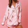 Ladies Christmas Satin Printed Two Piece Homewear Nightwear Set
