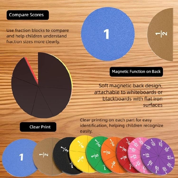 Practical Magnetic Fraction Tiles Pieces Set for Group Math Learning and Fraction Illustration in School Environments