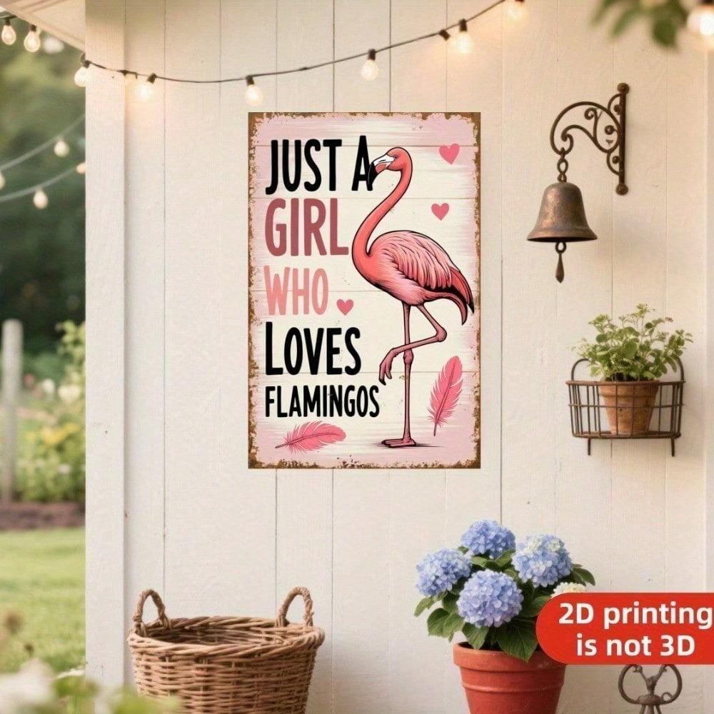 Vintage Pink Flamingo Metal Wall Art Just A Girl Who Loves Flamingos Retro Iron Sign Cute Farmhouse Decor Girls Bedroom