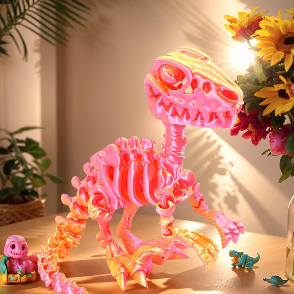 3D Printed Articulated Raptor Skeleton Figurine Dinosaur Bones Poseable ModelToy For Home Office Decors and Collector