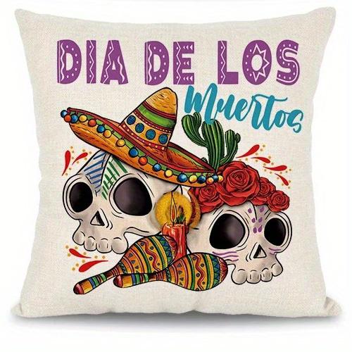Home Decor Day Of The Dead Cat And Skull Pillows Pattern Cushion Cover Suitable For Sofa Bedroom Car Pillow Cover