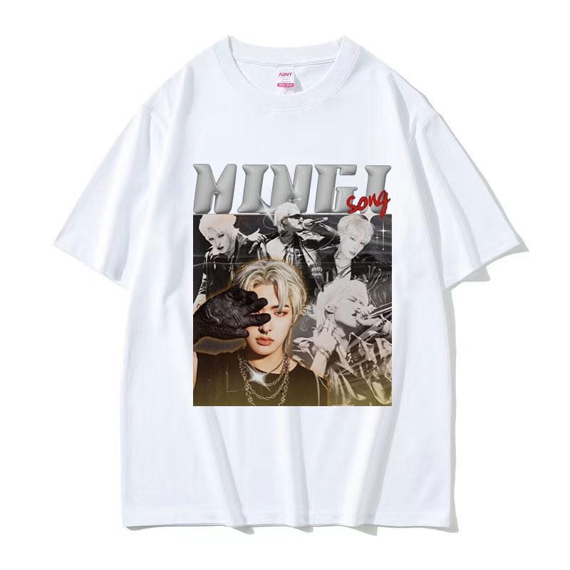 Korean Ateez MINGI Graphic T Shirt Unisexs Hip Hop Retro Fashion Short Sleeve Tshirts Casual Oversized Cotton Tshirt Streetwear S