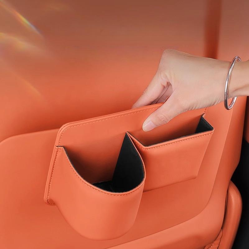 2-in-1 Car Door Cup Holder & Organizer Box Leather Storage Box with Phone Holder, for Drinks, Keys, Phones, Snacks Car Trash Can