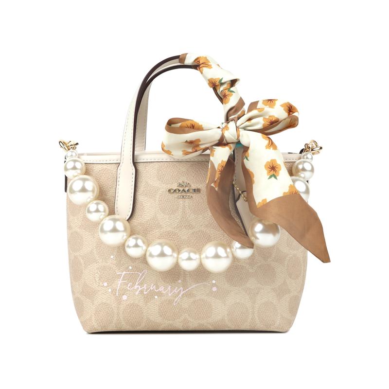 

COACH [Customized Bag] City 15 Jiuqi Pearl Milk Tea Xiong Kui Brand Logo Fabric Tote Bag Shoulder Handbag Mini Women’s Chalk Color white sunshine білий