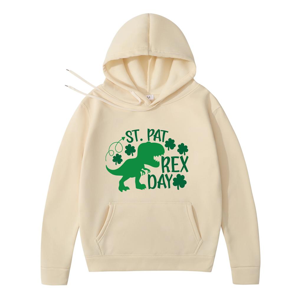 2025 New Hooded Sweater Loose Letter Lucky Four-leaf Printed Coat Solid Color Kangaroo Pocket Drawstring College Style Joker Tops