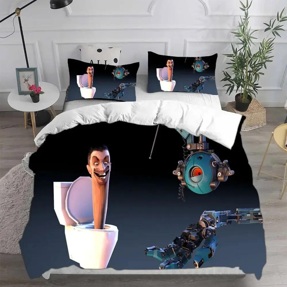 Game Skibidi Toilet Arale Bedding Set Print With Pillowcase Bed Duvet Cover Soft Single Double Queen Super King Size Kids Adult