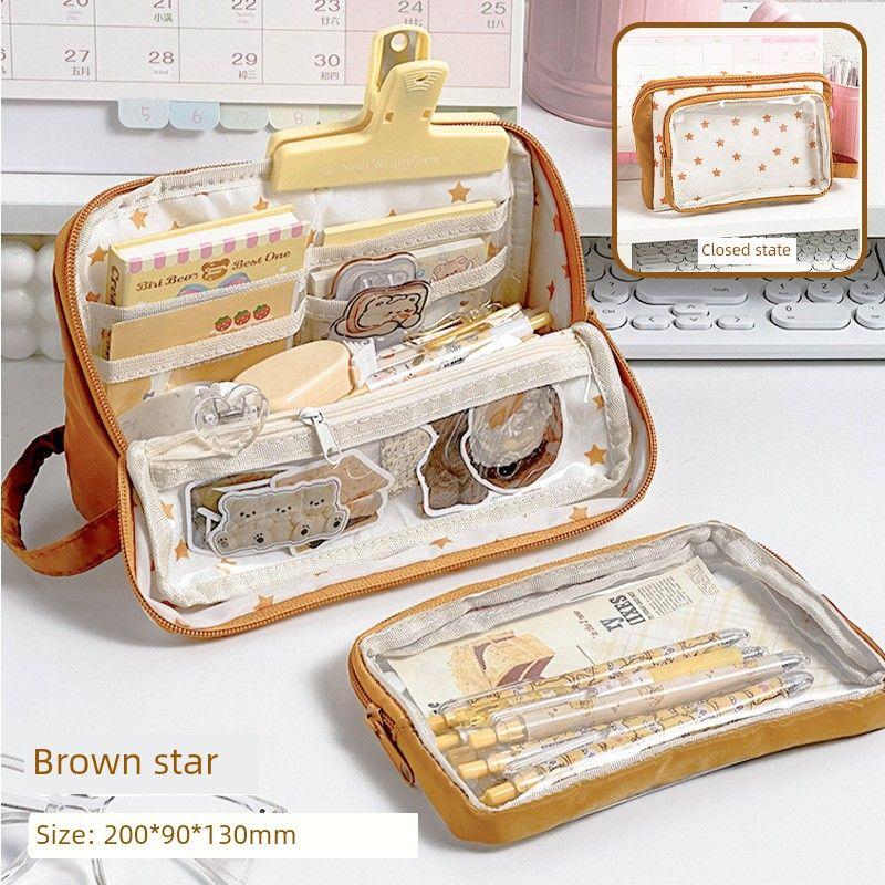 

Grade Three Class Two XINGX Large Capacity Pencil Case 2025 New Arrival Good-looking Junior High School Student Pencil Case Stationery Case K [Buy 1 Get 2] Brown Star