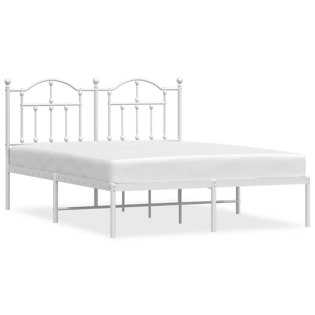 Metal Bed Frame with Headboard White 150x200 cm