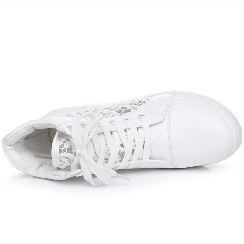 Women Wedge Platform Sneakers Rubber Brogue Leather High Heels Lace Up Shoes Pointed Toe Height Increasing Creepers White Silver