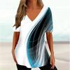 Gestreiftes 3D-Druck T-Shirt Damenmode V-Ausschnitt Kurzarm Einfaches T-Shirt Sommer Casual Übergröße Oberteile Tees Damenbekleidung