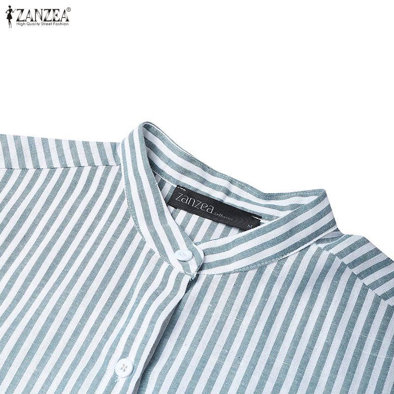 ZANZEA Women Casual Round Neck Summer Short Sleeve Stripe Dress